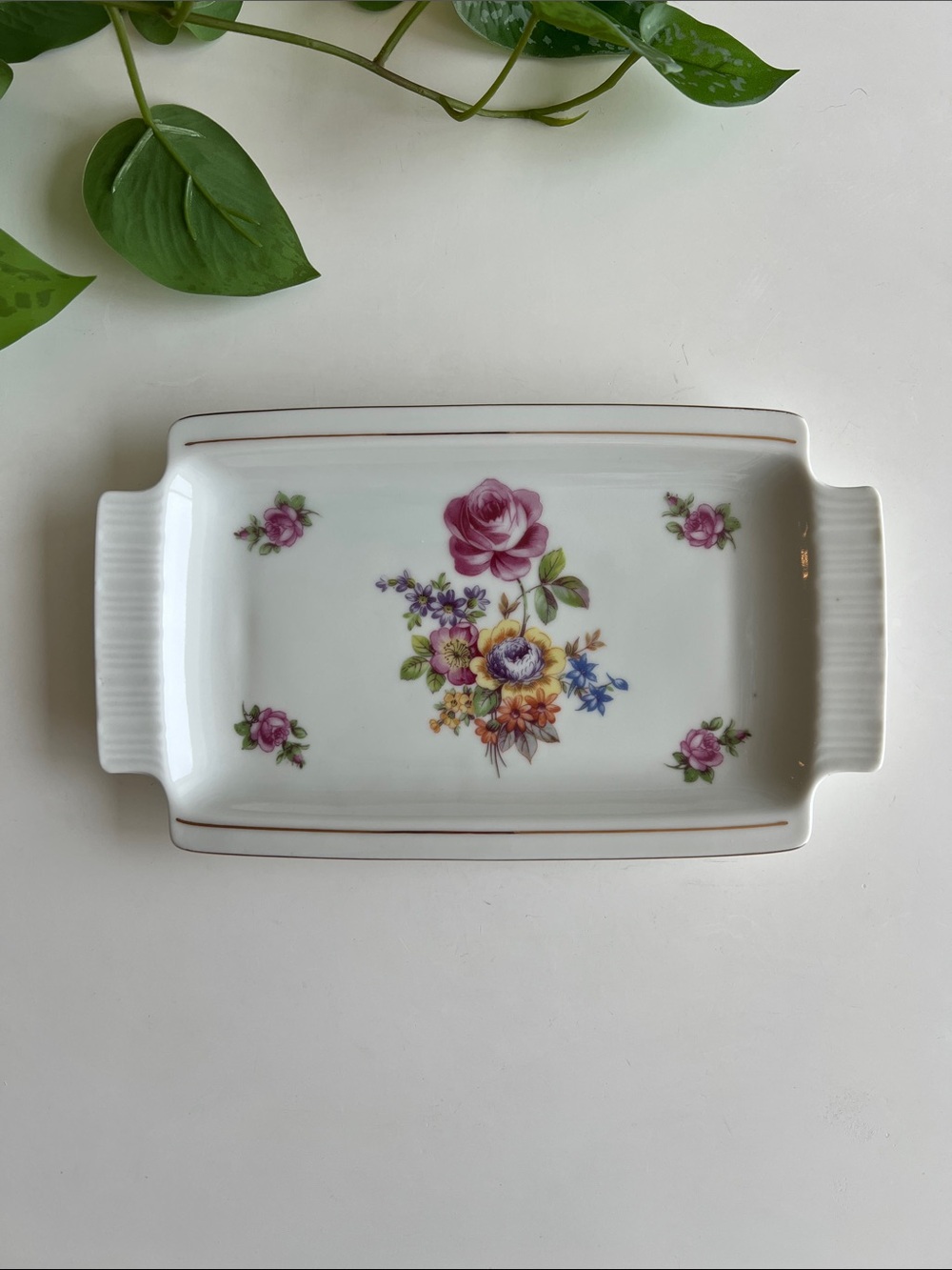 Vintage Floral Ceramic Tray Catchall Jewelry Colditz Porzellan